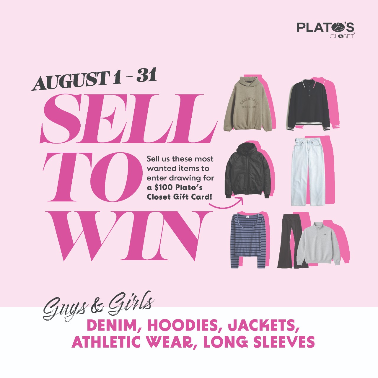 Sell fall clothing to Plato's Closet in Flint michigan for cash on the spot plus a chance to win $100 plato's closet gift card!